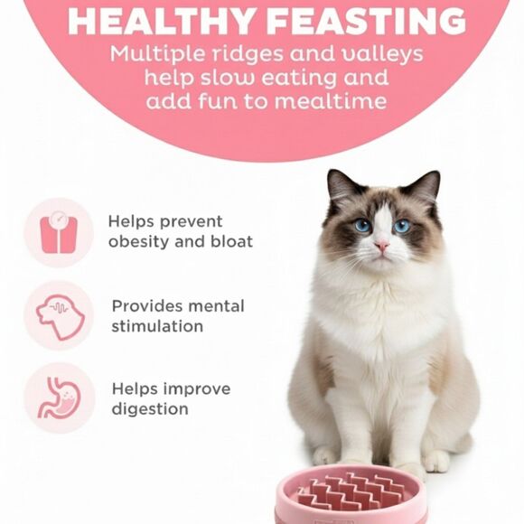 Outward Hound Slo Bowl SMALL Pink Cat Slow Feeder Puzzle Bowl Ragdoll - Picture 4 of 8